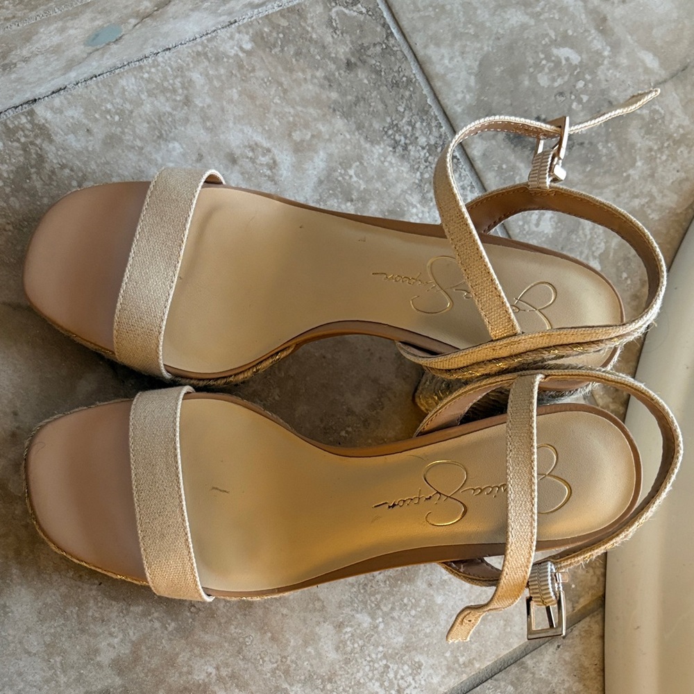 Jessica Simpson Natural Beige Espadrille Platform Block Heel Sandals - Picture 2 of 3